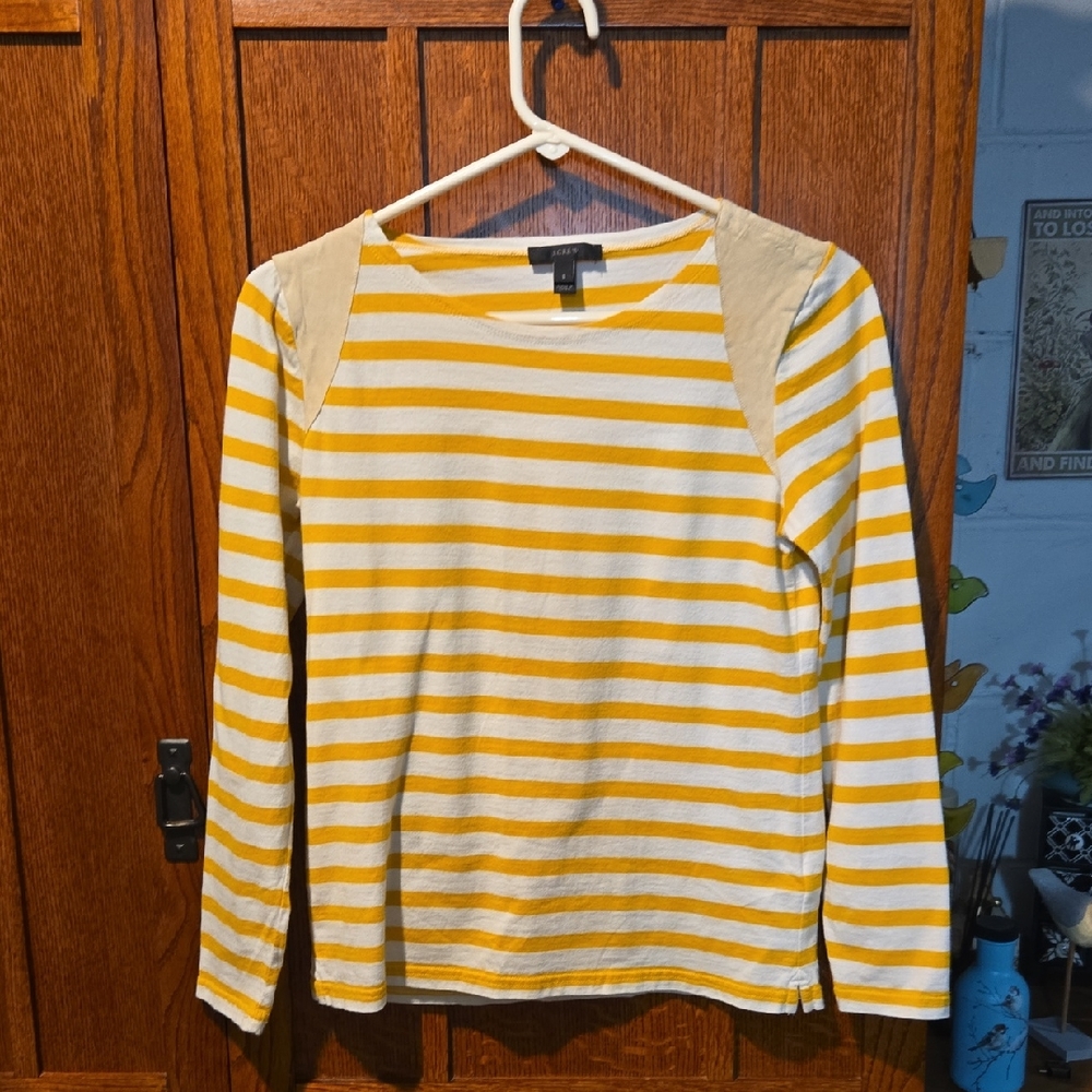 Size Small Striped Top With Suede Shoulders By JCrew